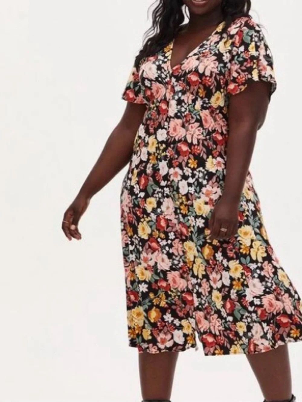 Torrid Faux Button Down Floral Black Dress Size 2X